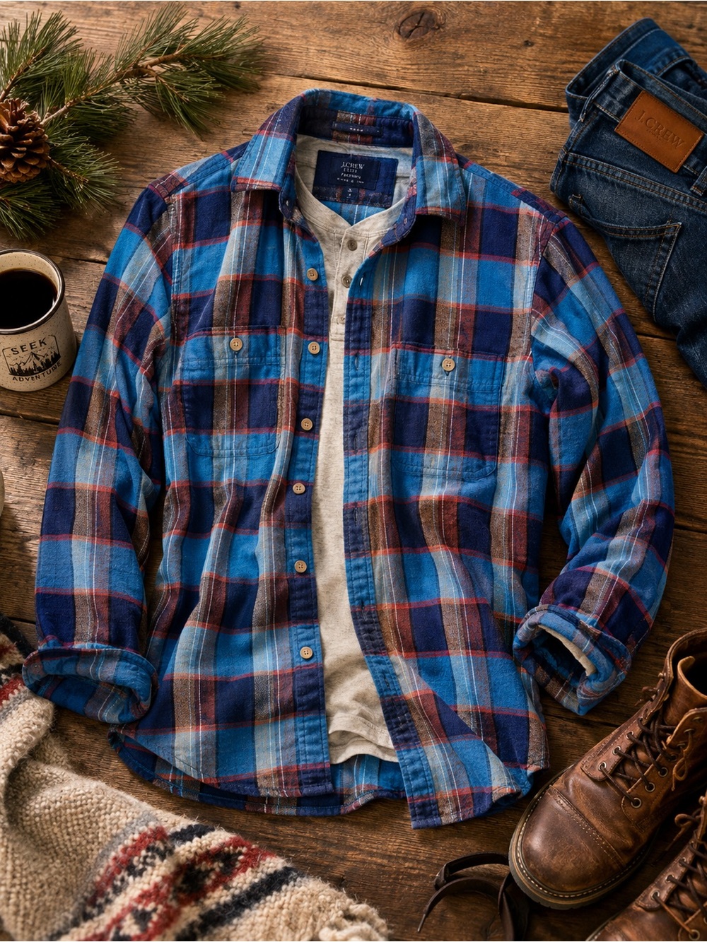 J.Crew Factory Plaid Flannel Shirt Men’s Small Blue Brown‎ 100% Cotton
